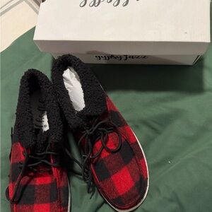 Gypsy Jazz Red and Black Plaid Flats